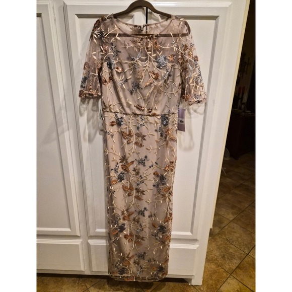 JS Collections Daphne Flutter Column Gown Mauve Sequin Floral Dress 12 NEW - Picture 10 of 16